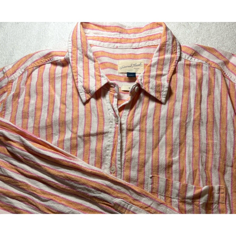 Universal Thread Relaxed Fit Striped Button Up Blouse Shirt Women Size XXL Linen